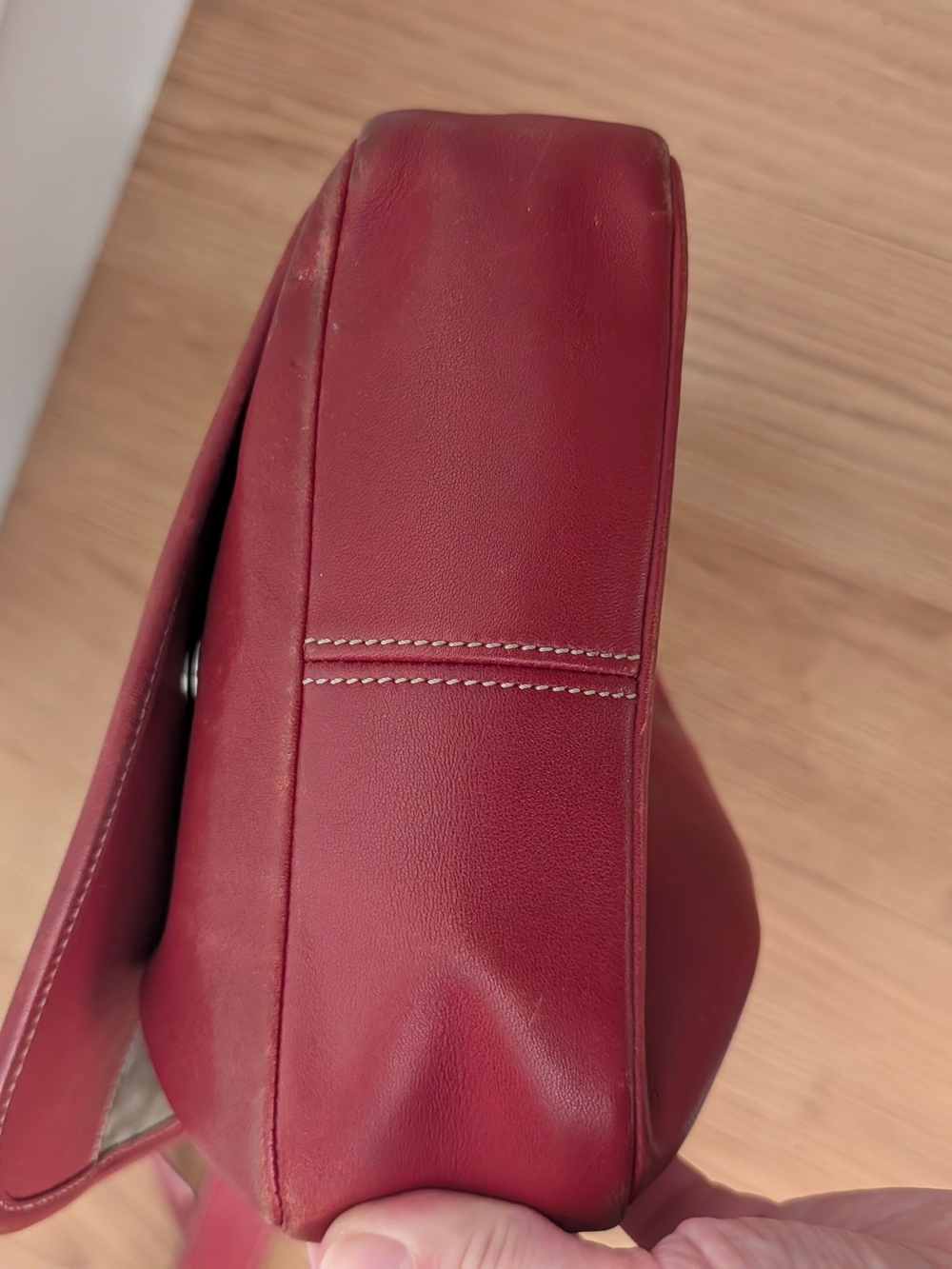 Coach Red Leather Hobo Bag with Signature Canvas Lining - Picture 4 of 5